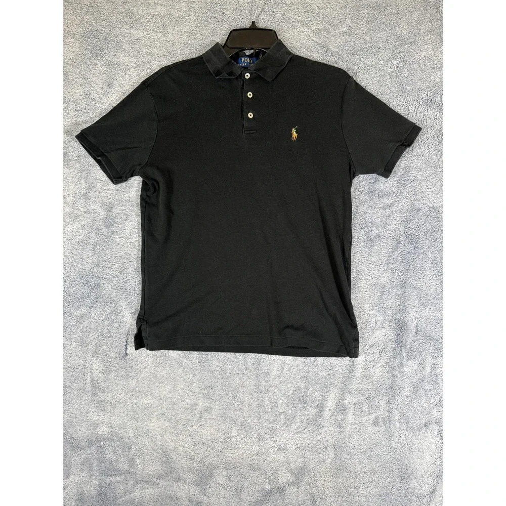 Polo Ralph Lauren Mens Custom Slim Fit Short Sleeve Polo Shirt Black Medium